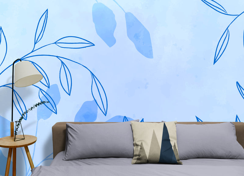 Papier Peint Design - Feuillage Bleu
