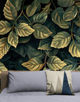 Papier Peint Design - Feuilles Vert Foncé