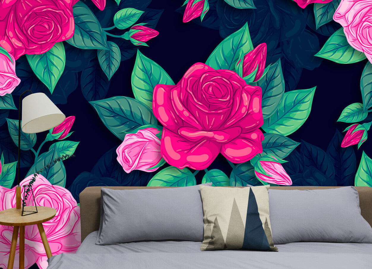 Floral Wallpaper - Vibrant Roses on Dark Background