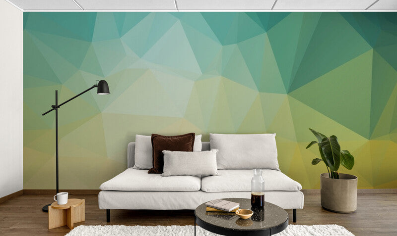 Papier Peint Géométrique - Triangles Jaune Bleu Et Vert