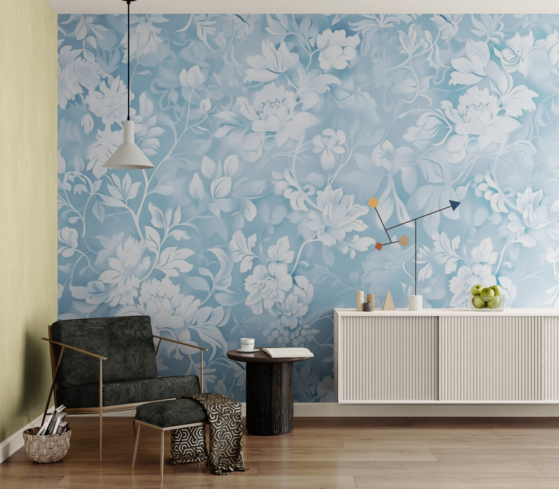 Papier Peint Vintage - Fleurs Bleues Classiques