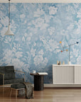 Papier Peint Vintage - Fleurs Bleues Classiques