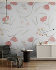 Papier Peint Floral - Fleurs Sur Fond Blanc