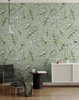 Papier Peint Vintage - Fleurs Vertes Élégantes
