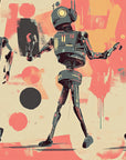 Papier peint Art – Trois robots rétro fond coloré