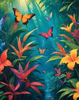 Papier Peint Abstrait - Feuillage Tropical Et Papillons