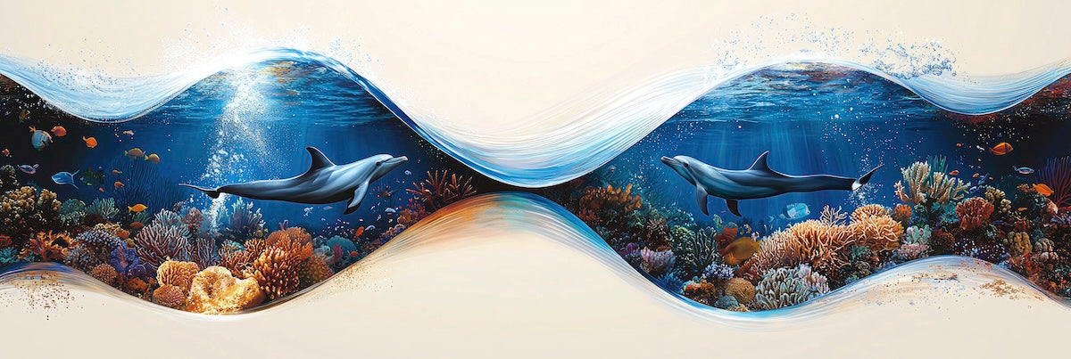Papier peint animaux - dauphins bleues et coraux