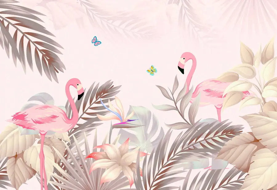 Papier Peint Tropical - Flamants Roses Élégants