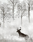 Black and White Wallpaper - Misty Forest and Deer