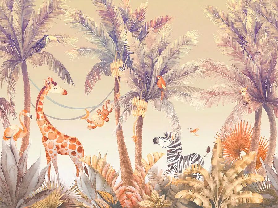 Children's Wallpaper - Giraffe and Tropical Friends