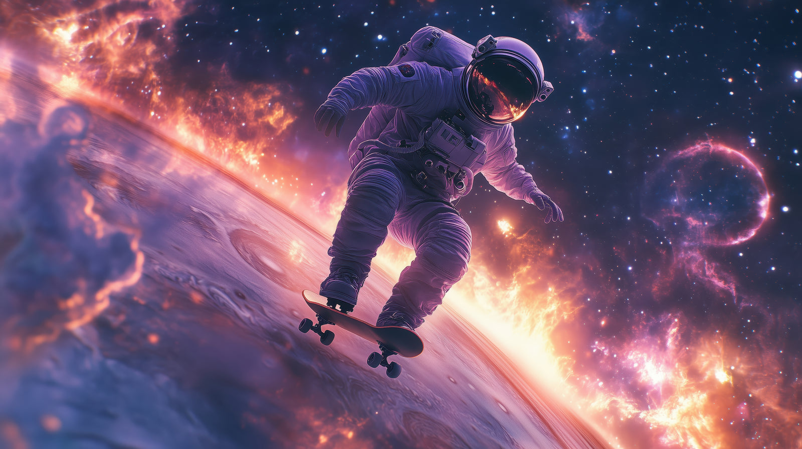 Space wallpaper – astronaut and cosmic skateboard