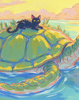 Fantasy Wallpaper – Black Cat on Sea Turtle