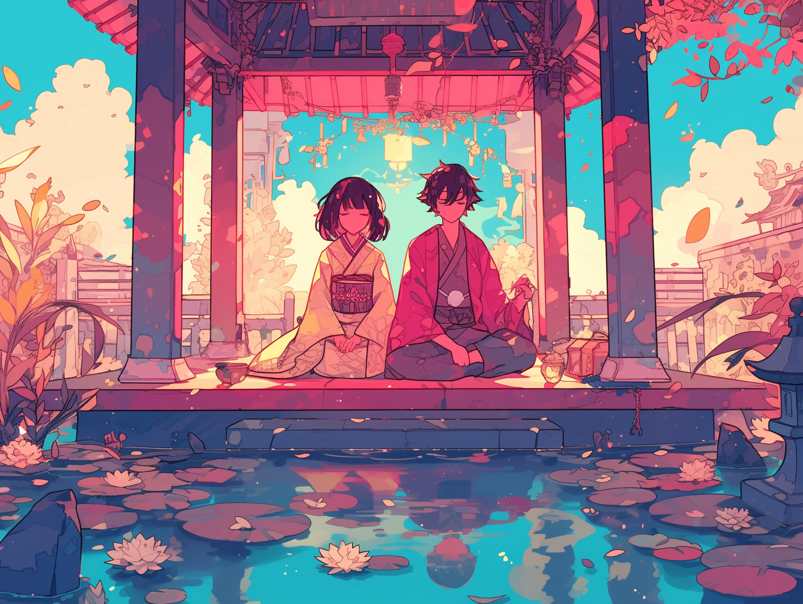 Anime Wallpaper – Anime couple in Japanese kimonos