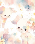 Children's Wallpaper – Cute Puppies and Watercolor Flowers