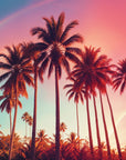 Papier peint Tropical – palmiers au coucher rose