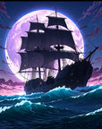 Fantasy Wallpaper – Ship Under a Purple Moon