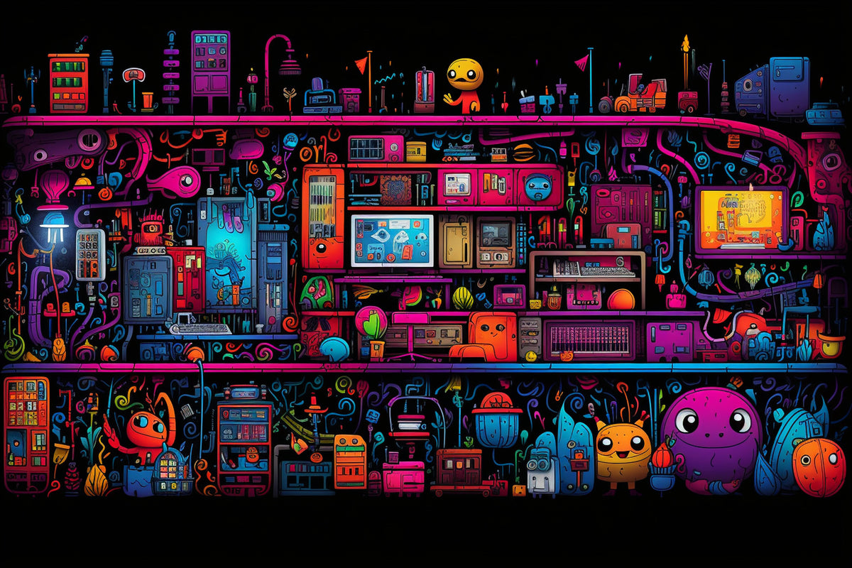 Papier peint fantaisie - Salle de jeux aux couleurs néon