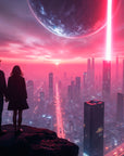 Science fiction wallpaper – Futuristic city with neon and red lasers