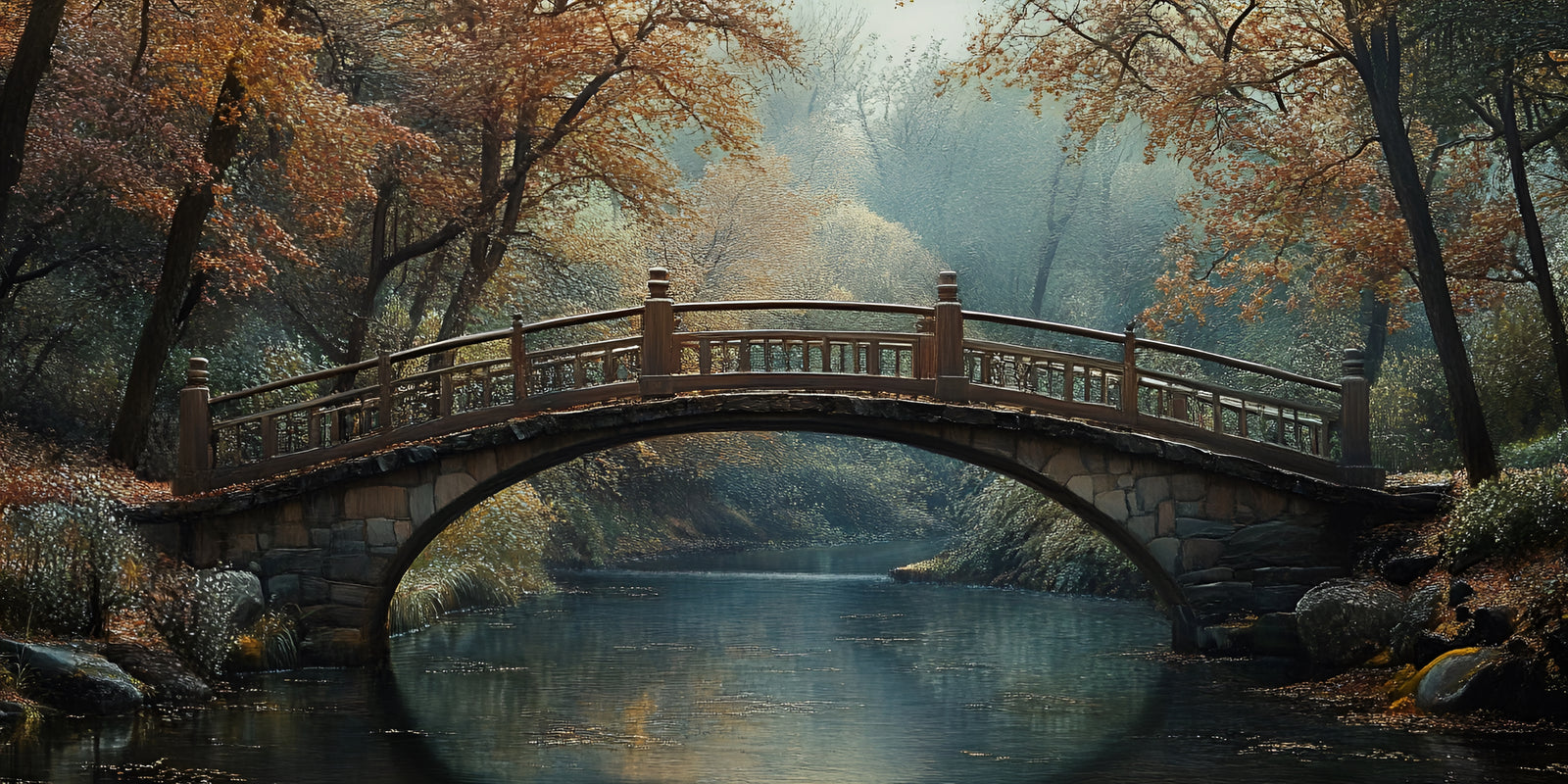 Nature wallpaper – autumnal stone bridge