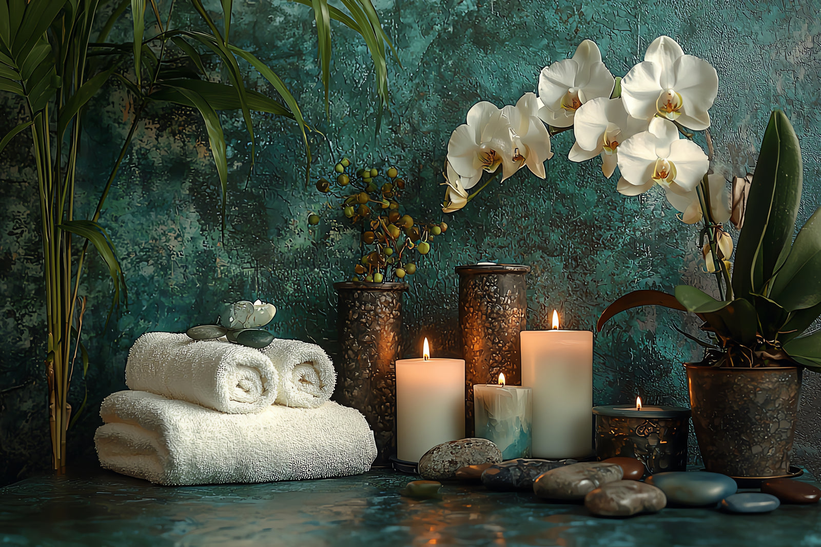 Papier peint Bien-être – spa zen aux orchidées