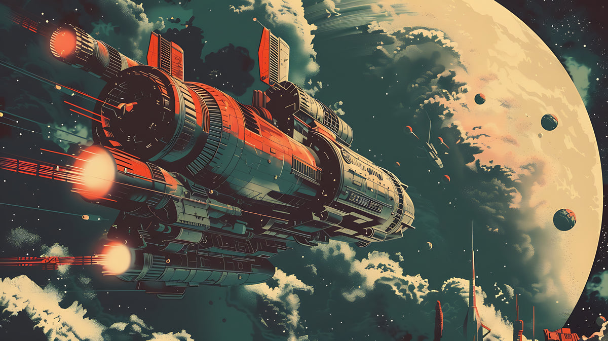 Sciencefiction-behang - Ruimteschip voor een planeet