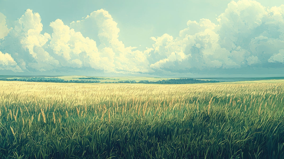 Papier peint paysage - Champ de blé sous un ciel nuageux