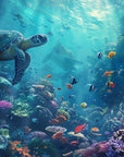 Papier Peint Aquatique - Plante Et Tortue Sous-Marine