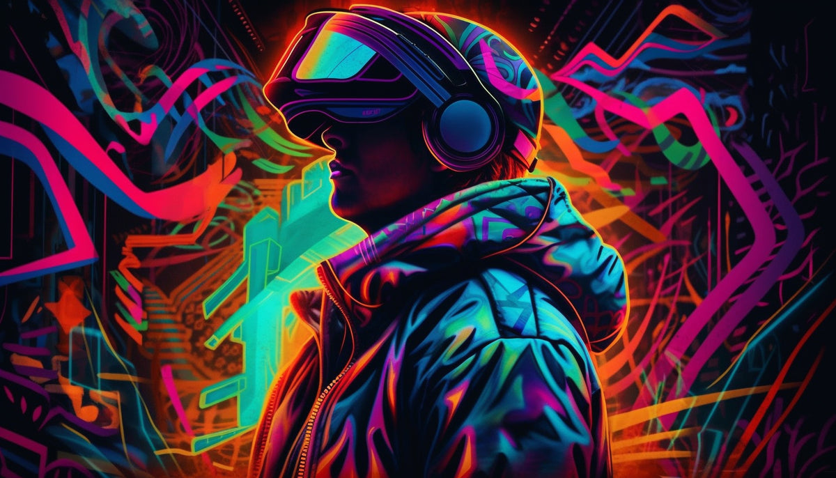 Digitale Tapete - Person mit einem Virtual-Reality-Helm