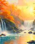 Papier peint Paysage – Cascades en forêt automnale dorée