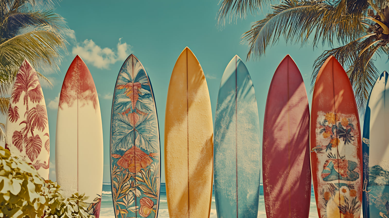 Tropical wallpaper – colorful surfboards