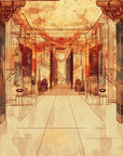 Architecture wallpaper – antique hall with golden columns