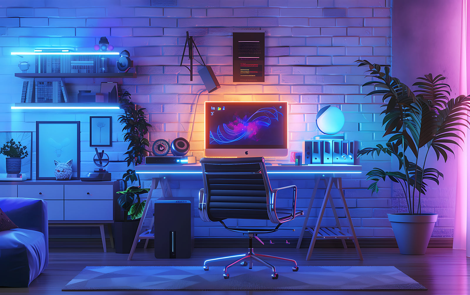 Papier Peint Gaming - Bureau RGB Futuriste