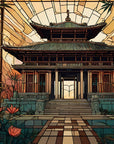 Artistic wallpaper – Asian temple and golden bamboo