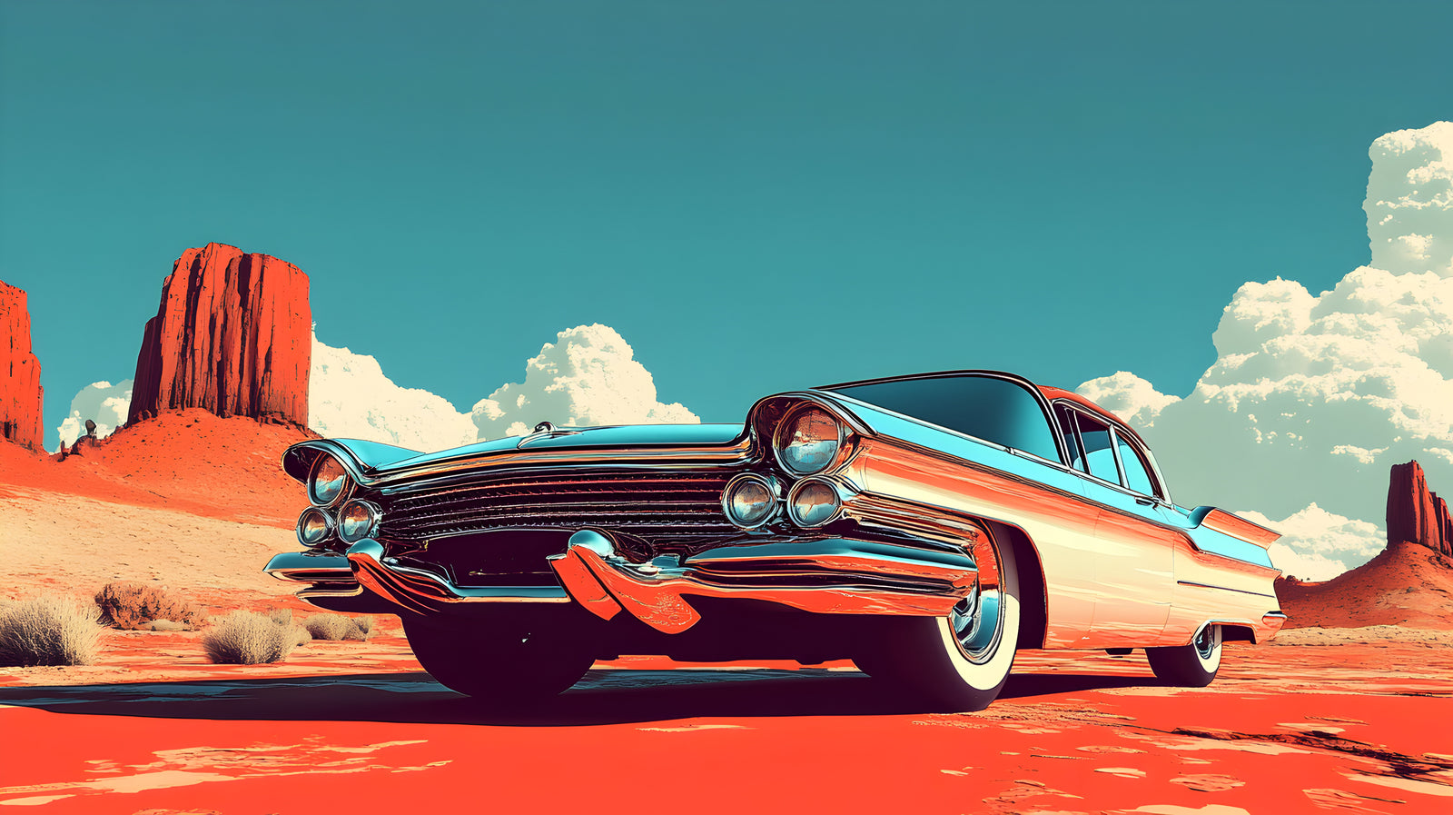 Vintage wallpaper – car painted in a retro style