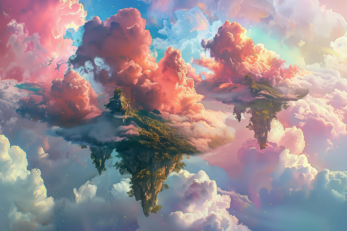 Papier peint fantastique - Île flottante dans les nuages