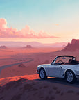 Papier peint Vintage – voiture blanche au coucher du soleil