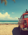 Papier peint Vintage – voiture rétro sur plage