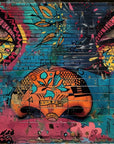 Papier peint graffiti - regard de femme sur fond bleu abstrait