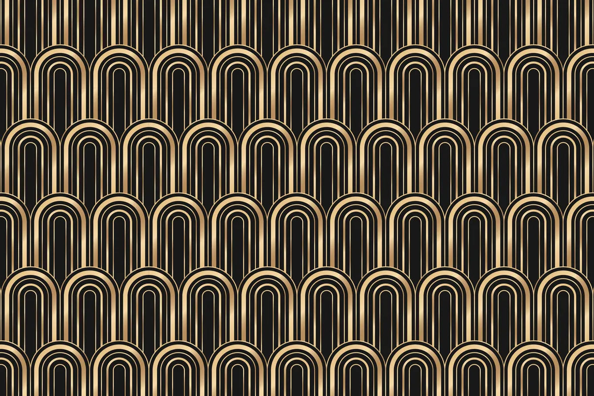 Papier Peint Imitation - Motifs Géométriques Noir Et Doré