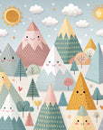 Papier peint enfants - sommets graphiques et sapins pastel