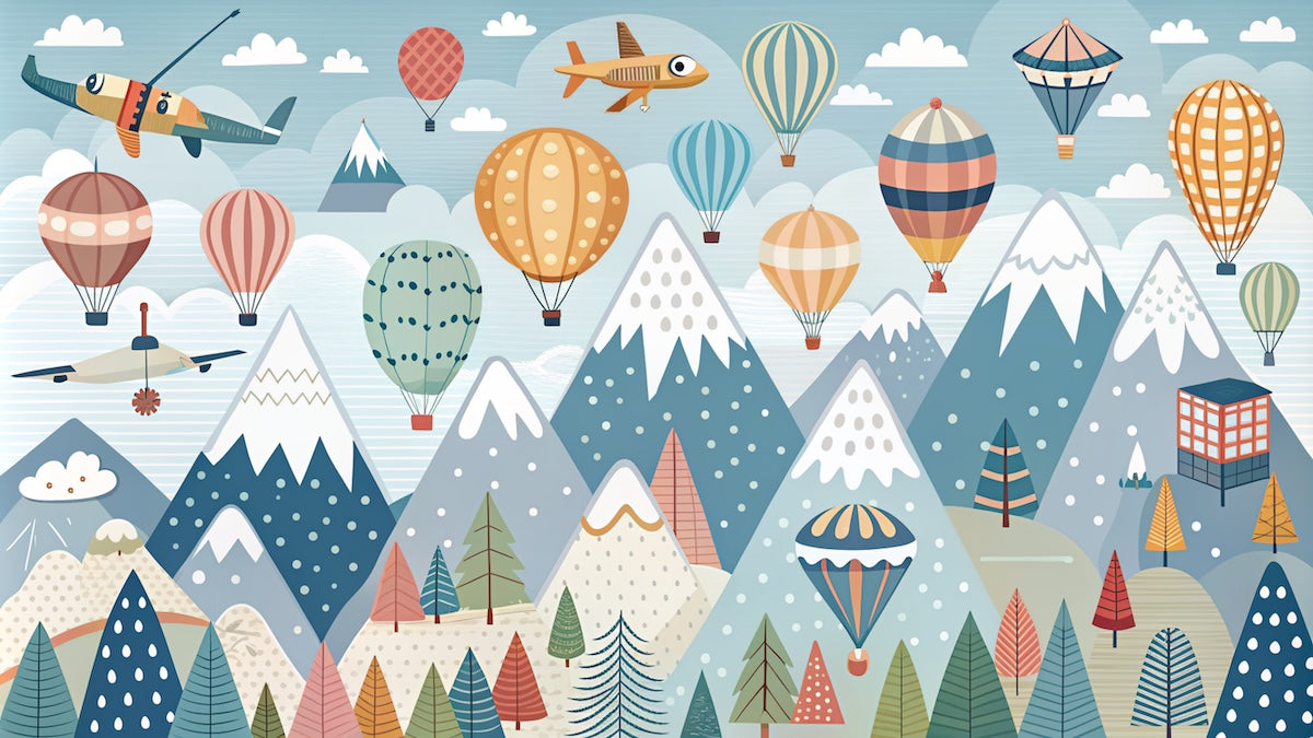 Papier peint enfants - montgolfières au-dessus des montagnes