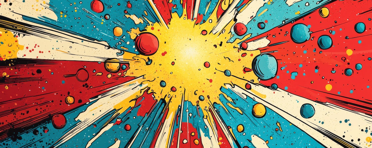Papier peint pop art - explosion d'encre jaune et bleue