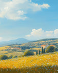 Papier peint campagne - horizon d'oliviers et herbes folles