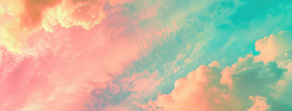 Papier peint nature - nuages vert émeraude et rose au coucher du soleil