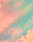 Papier peint nature - nuages vert émeraude et rose au coucher du soleil