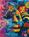 Papier peint graffiti - visages pop art multicolores imbriqués