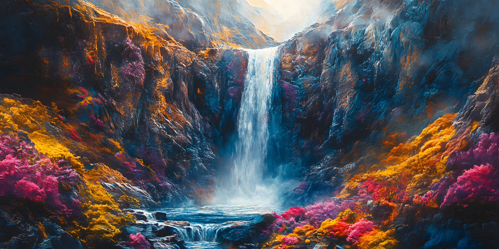 Papier peint cascades - cirque d'eau multicolore