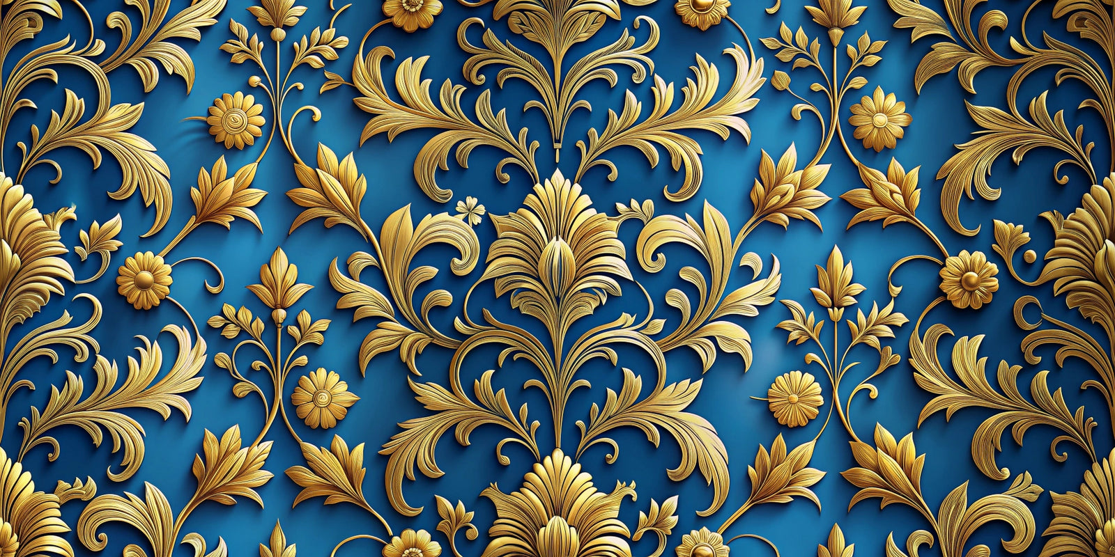 Papier Peint Baroque - Doré Et Bleu