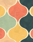 Papier peint rétro - vagues art déco orange et vertes