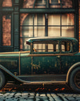 Papier Peint Vintage - Mur De Briques Et Voiture Classique